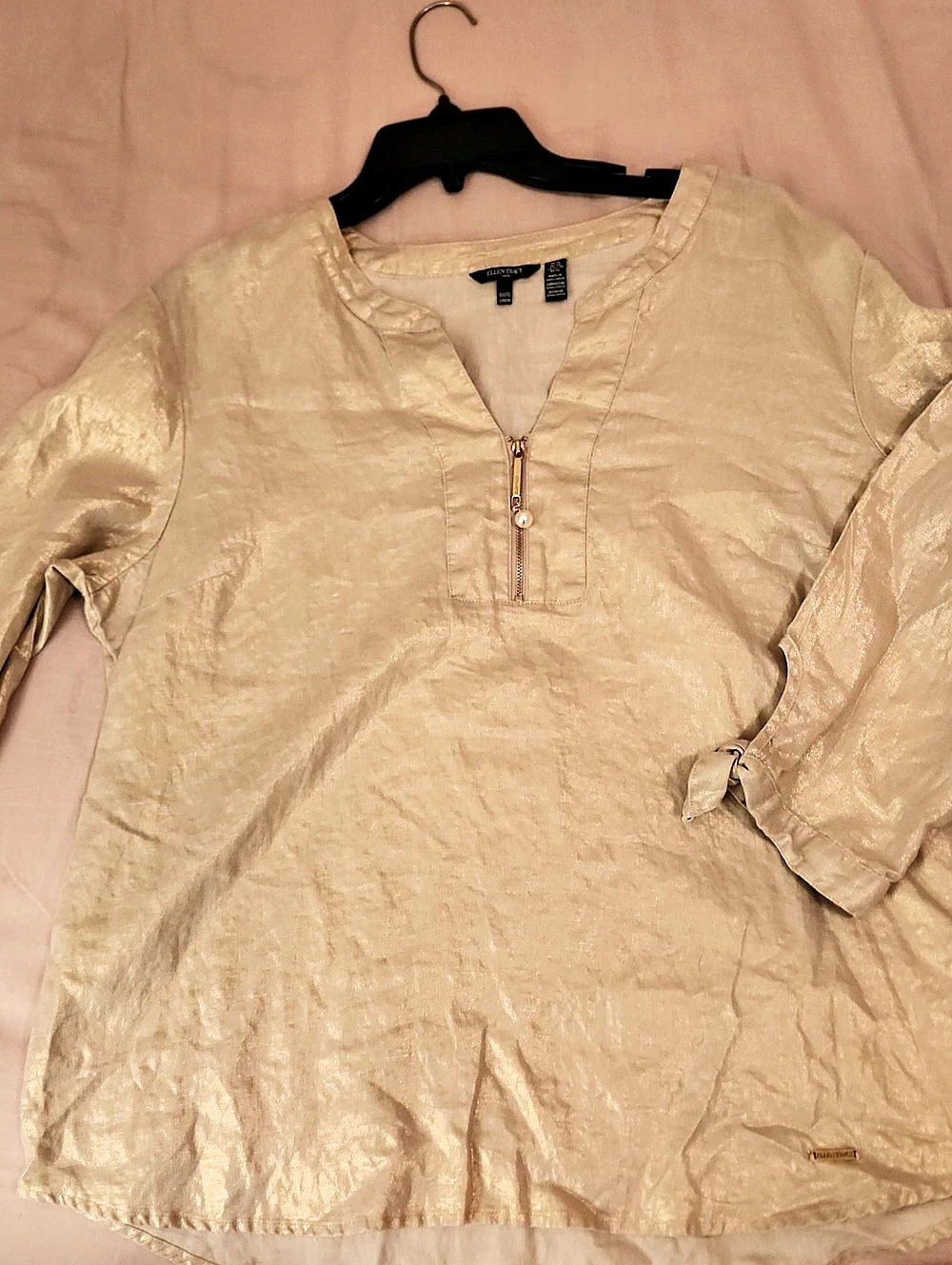 Ellen Tracy Cream Zip-Front Blouse